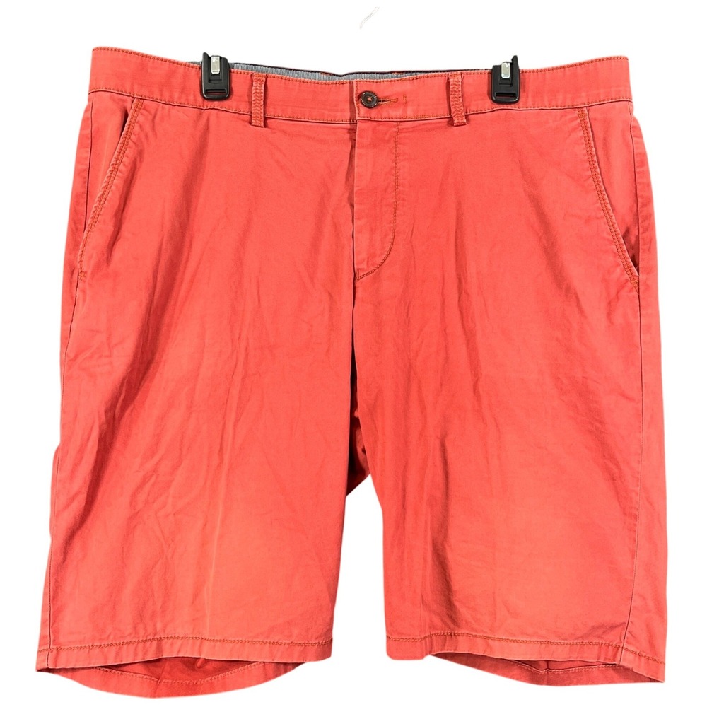 Christian Berg Chino Shorts Mens 40 Coral Red Stretch Flat Front Casual